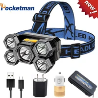 super bright 5 led headlamp usb rechargeable headlight waterproof head flashlight 4 switch modes head lamp with built in battery