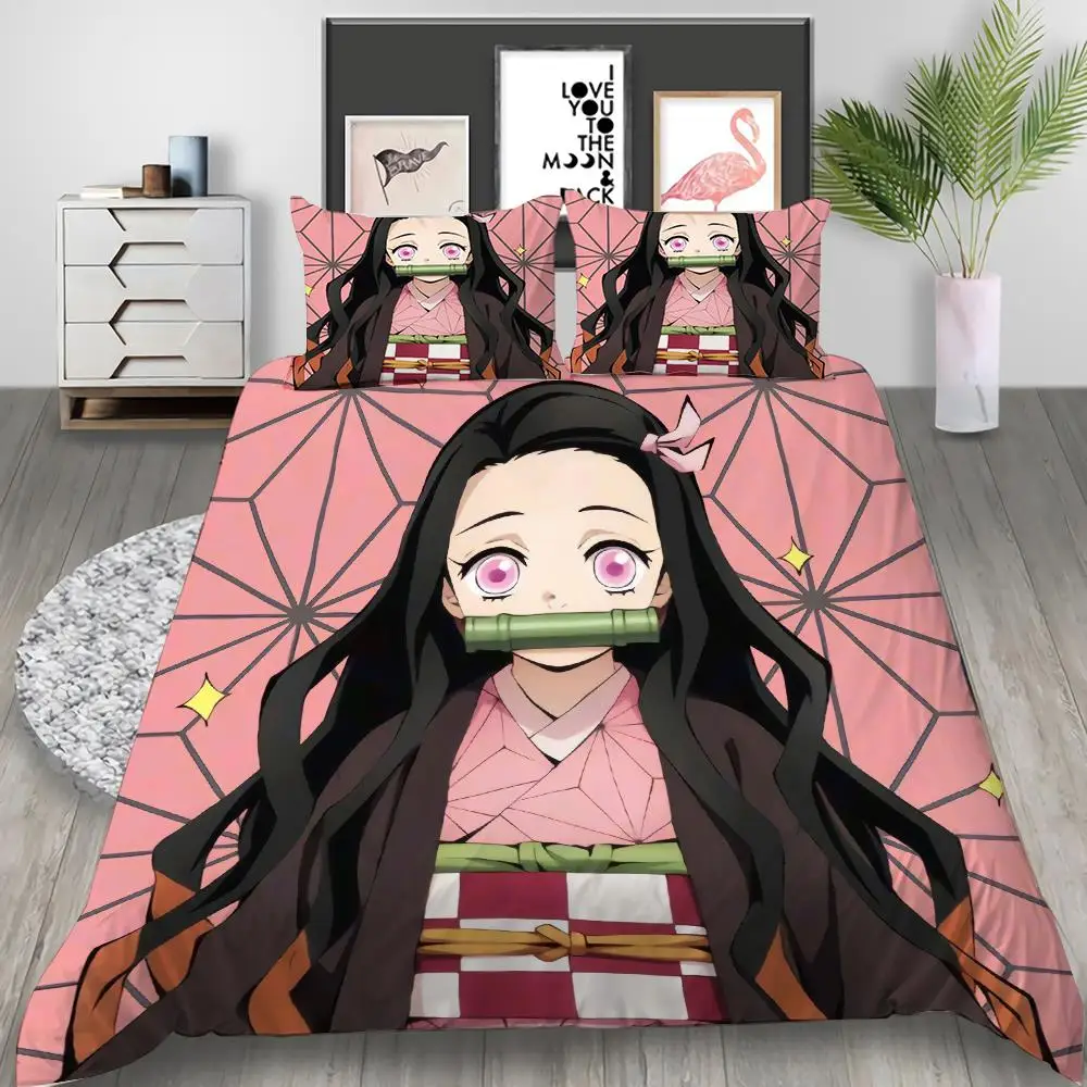 

Cartoon Demon Slayer Bedding Set Duvet Covers Japan Anime 3D Printed Comforter Bedding Sets Bedclothes Bed Linen(NO sheet)