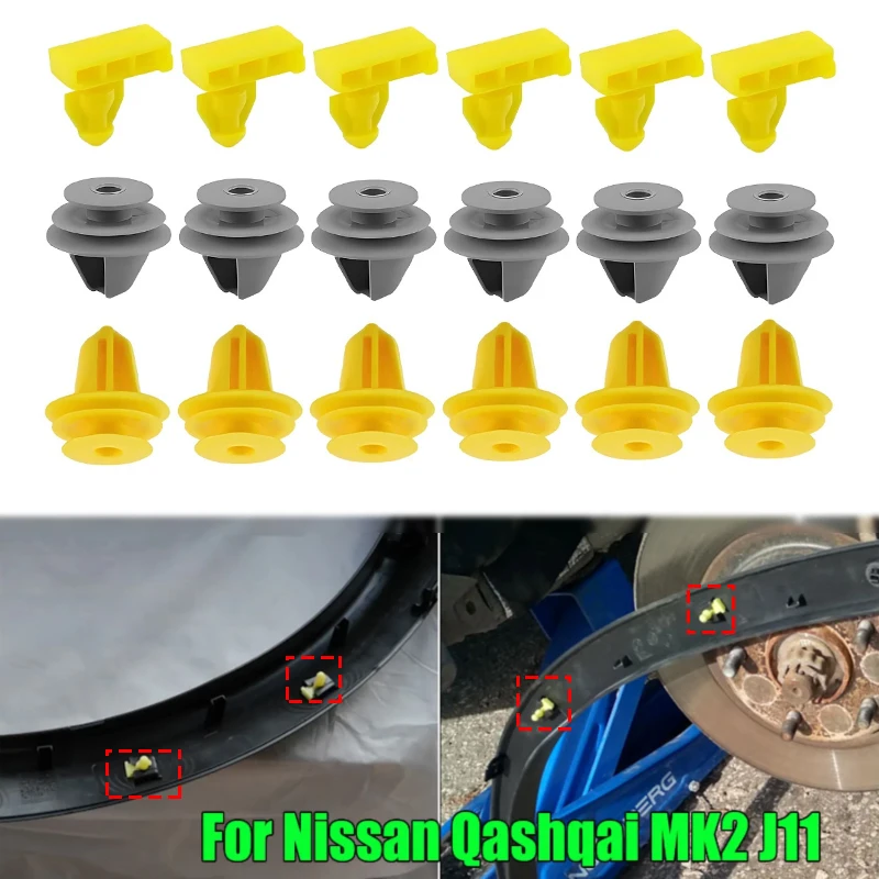 

18 шт./компл. для Nissan Qashqai J11 76847JG00A 768474EA0A раструбная окантовка колесной арки, зажимы для молдинга, фиксатор переднего и заднего крыла
