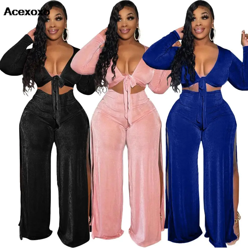 

2023 new women's clothing Europe and the United States women's high score sexy commuter velvet ladies two-piece set