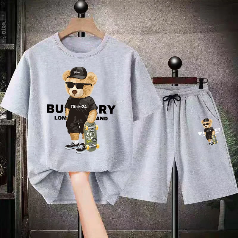 Men's Tracksuits  Bear Graphic Tees Shorts Suits Luxury Brand Sports Sets Short Outfits Streetwear Summer Quality Clothing