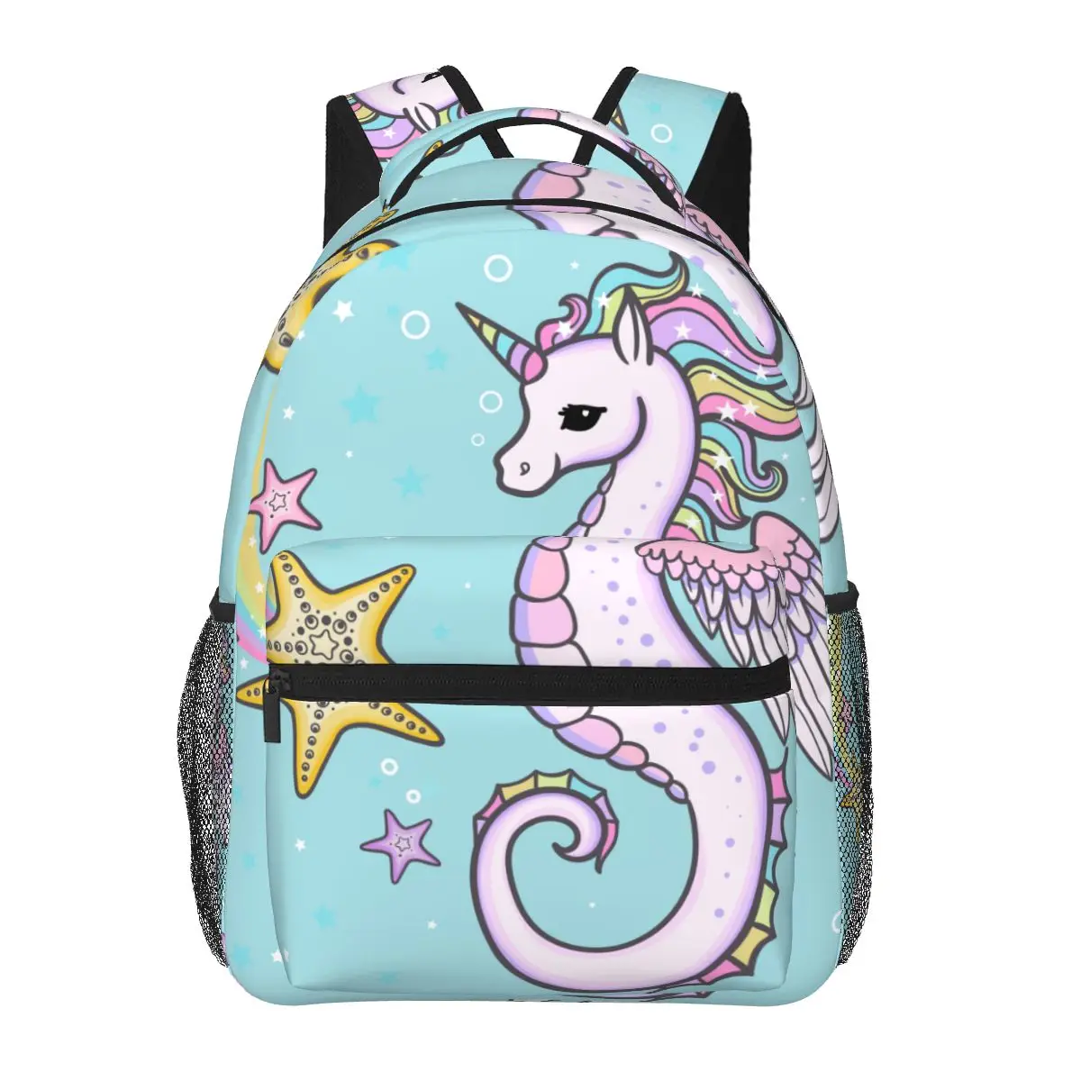 

Teen School Bag for Girls Boys Backpack Bookbag Middle Student Schoolbag Cartoon Rainbow Seahorse Unicorn With Starfish Bagpack