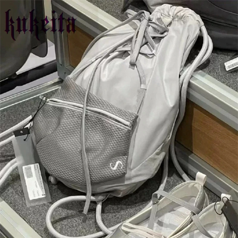 Kukeita Harajuku Grey Black Mesh Pocket Detachable Solid Color Casual Backpack Korean Style Fashion Streetwear
