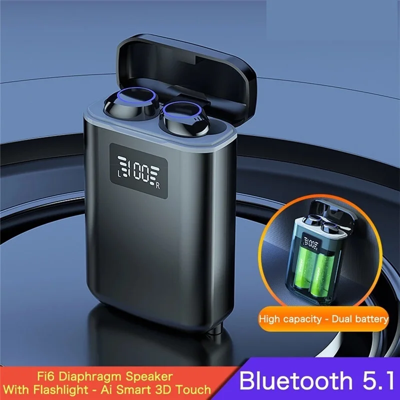 

Беспроводные наушники TWS с поддержкой Bluetooth 5,1 и аккумулятором на 4800 мА · ч, игровые наушники с внешним аккумулятором и фонариком, водонепрон...