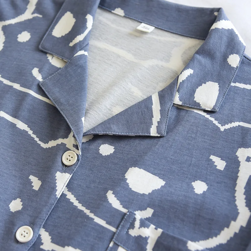 Cartoon Couple Pajamas Men Loose Clothing Sets Lady Spring Autumn Knitted Cotton Long Sleeve Cardigan Button Pijamas Women Sleep