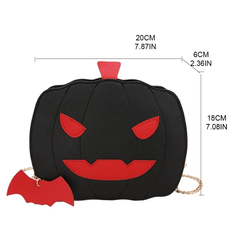 

Pumpkin Shoulder Bag Halloween Chain Crossbody Bag for Women PU Leather Purse Novelty Devil Handbag with Bat Pendant