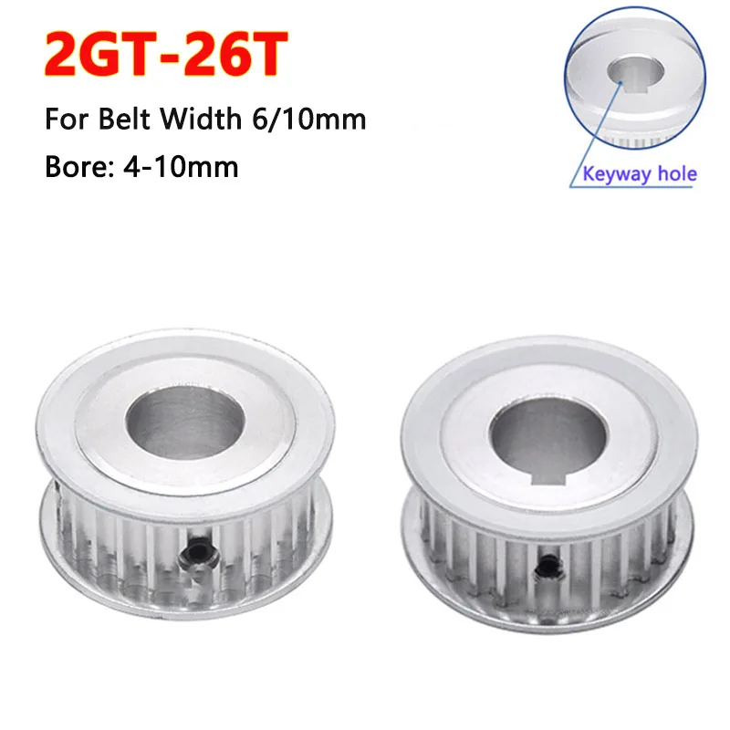 

1pc 26T 2GT Timing Pulley Bore 4mm 5mm 6mm 6.35mm 8mm 10mm for Width 6/10 MM 2GT Synchronous Belt GT2 26 Teeth AF Type Pitch 2mm