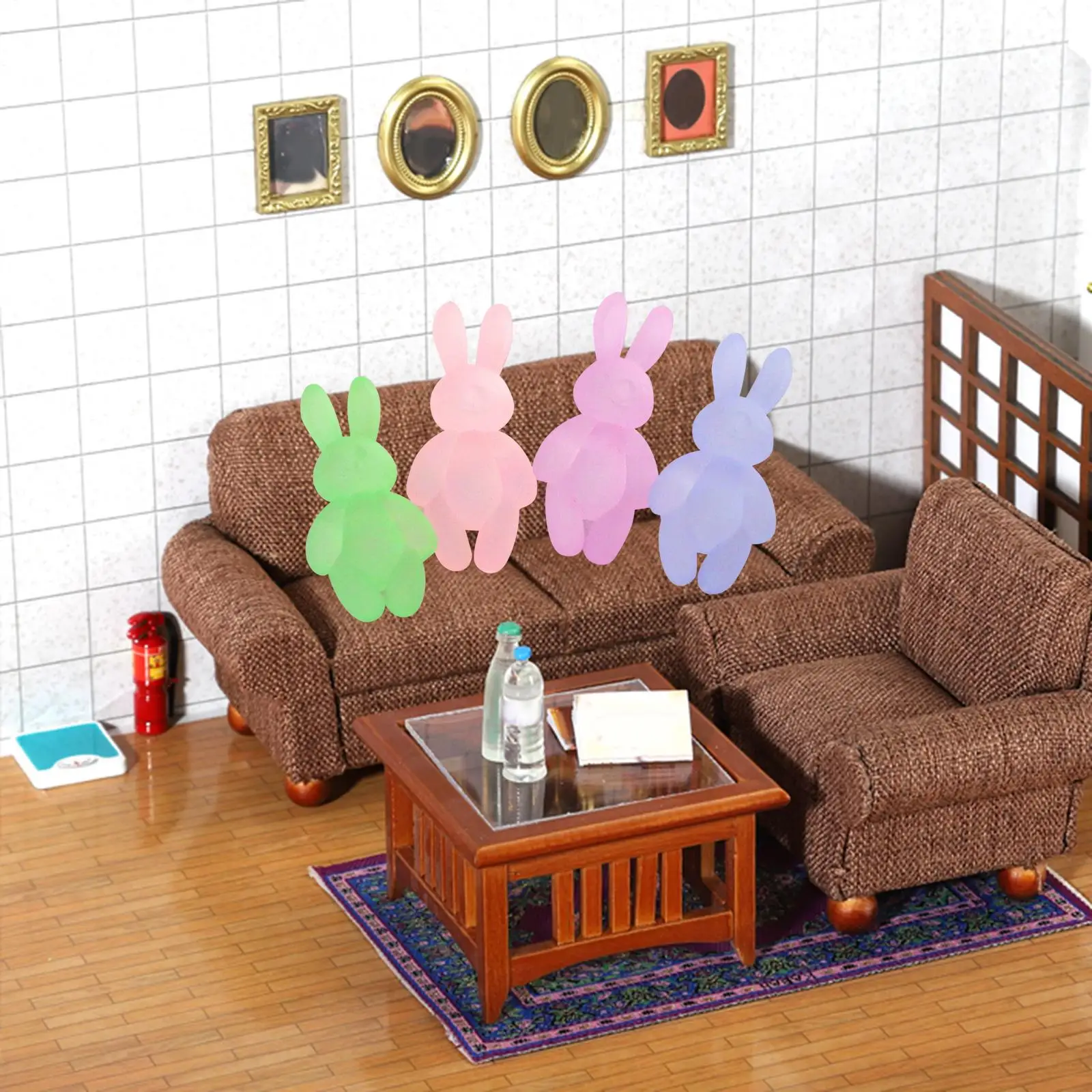 

4Pcs 1/12 Dollhouse Mini Bunny Figurines Accessories Pretend Ornaments