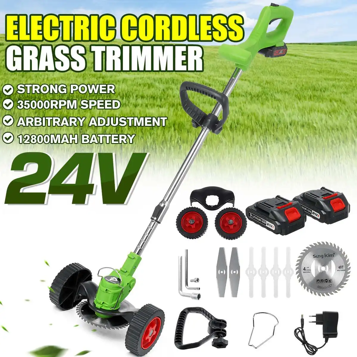 

1880W Electric Lawn Mower Cordless Grass Trimmer Power Hedge Trimmer Length Adjustable Garden Pruning Tool With 12800mAh Battery