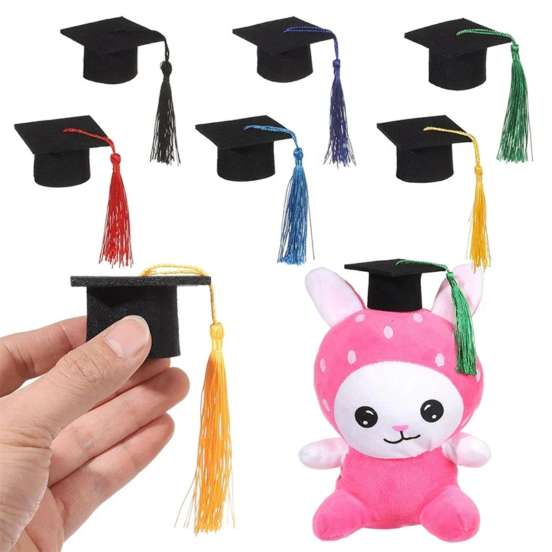 

Fashion Mini Graduation Hat Doctoral Cap Costume Top Hat With Tassels DIY Doll Decor Flowers Wine Bottle Dolls Decoration