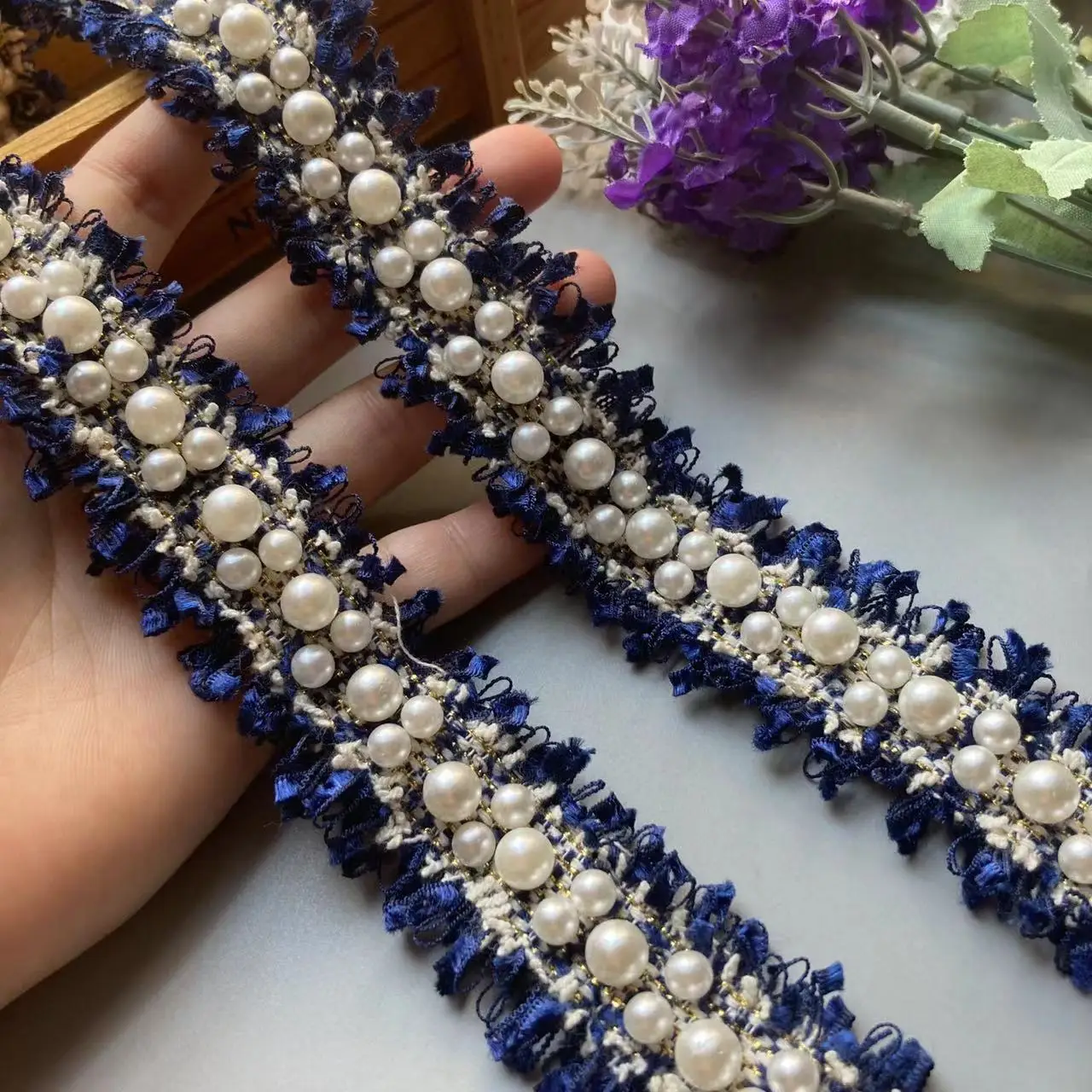 1 метр 3 см Синяя Нейлоновая кружевная лента отделка вышитая аппликация шитье