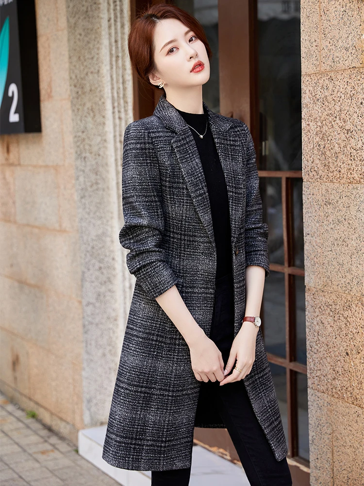 Women Elegant Thick Winter Blazer High Quality Fashion Casual Ladies Black Khaki Slim Office Business Work Wear Long Jacket Coat