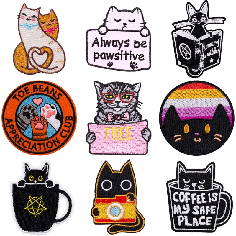 

Cartoon Cat Letter Embroidery Cloth Fabric Patches Iron on Sewing on Applique Patch for Clothing DIY Decorative Hats Backpacks