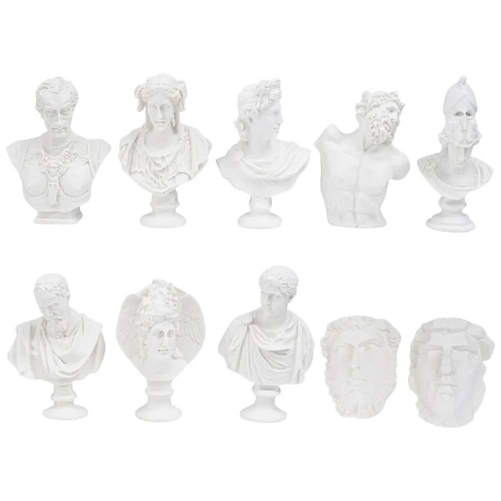

10 Pcs Home Décor Greek Head Figurine Statue Mini Creative Household Decoration Resin Character Statue Decoration Office