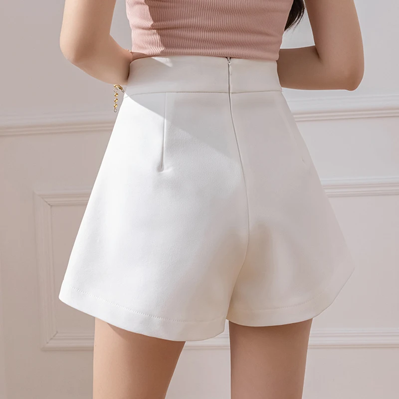 Fashion Korean Style Summer Shorts Skirts Women High Waist Streetwear Wide Leg Short Femme Double Breasted Loose A-Line Culottes