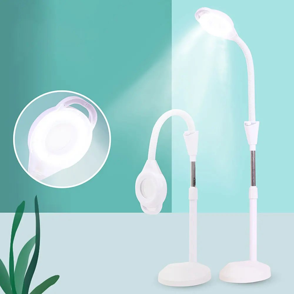 

8X LED Tattoo Floor Lamp Beauty Salon Adjustable Nails Salon Skin Care Cold Light Magnifying Glass Shadowless Lamps 200V