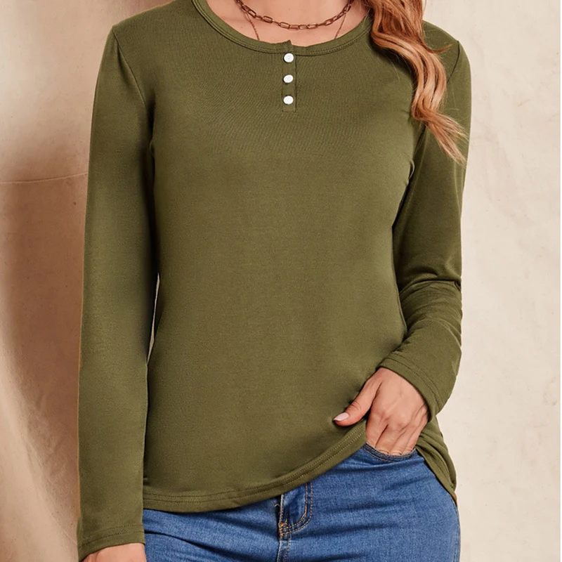 

T Shirt Women 2022 Fashion New Classic Stretch Round Neck Casual Green Tees Women's T-shirt Sping Autumn Long Sleeve Tops XL