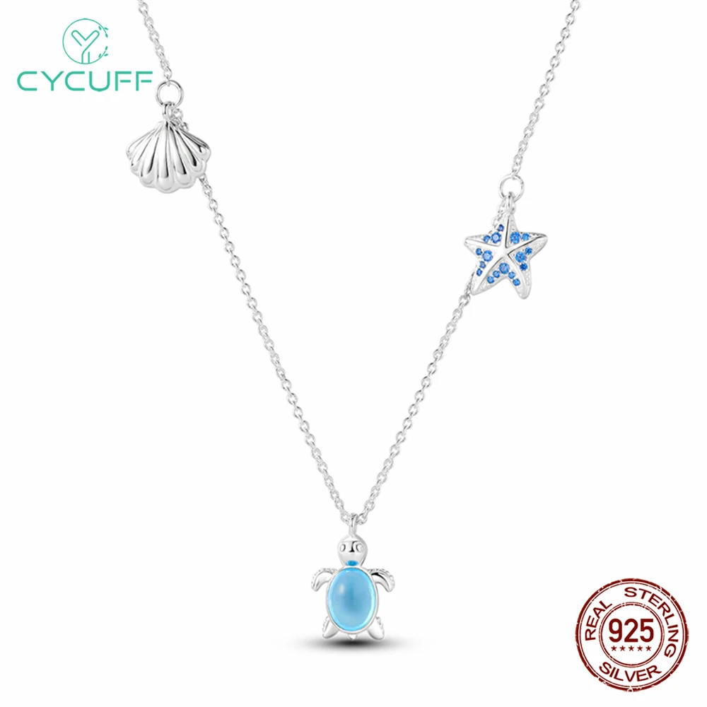 

Цепочка женская из серебра 925 пробы с подвеской в виде ракушек морской черепахи и морской звезды