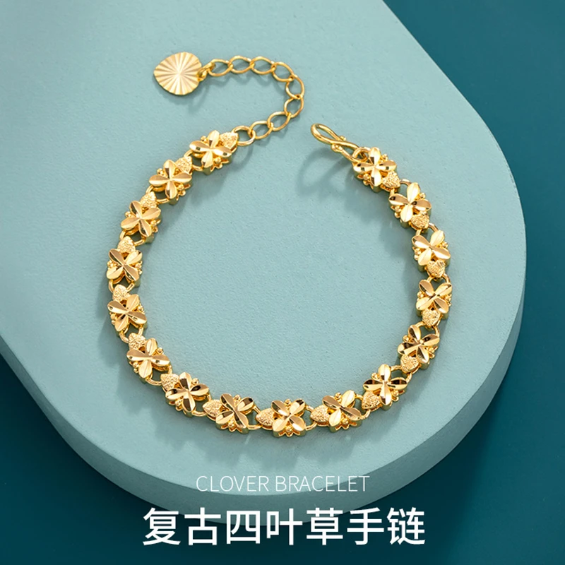 

24k999 Pure Gold Bracelet Gold Bracelet 18k Gold New Clover Bracelet Wedding Gifts for Personal Use