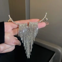 simple geometric clip ear earrings for women bling long tassel rhinestones drop earrings weddings party jewelry gifts