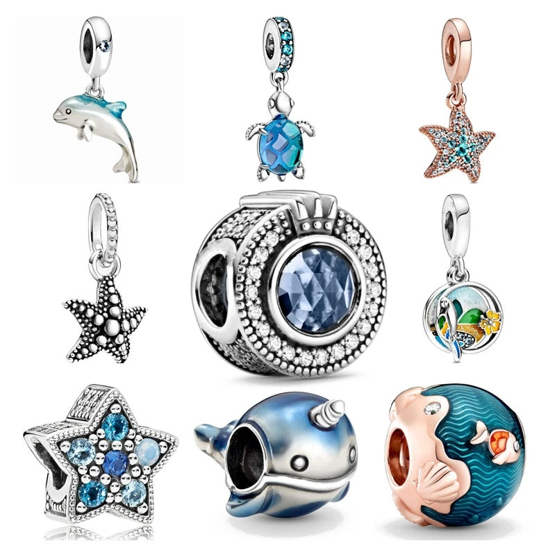 

Summer Ocean Collection Charming Dolphin Turtle Starfish Beads for Original Pandora Bracelet Necklace DIY Women Pendant Jewelry