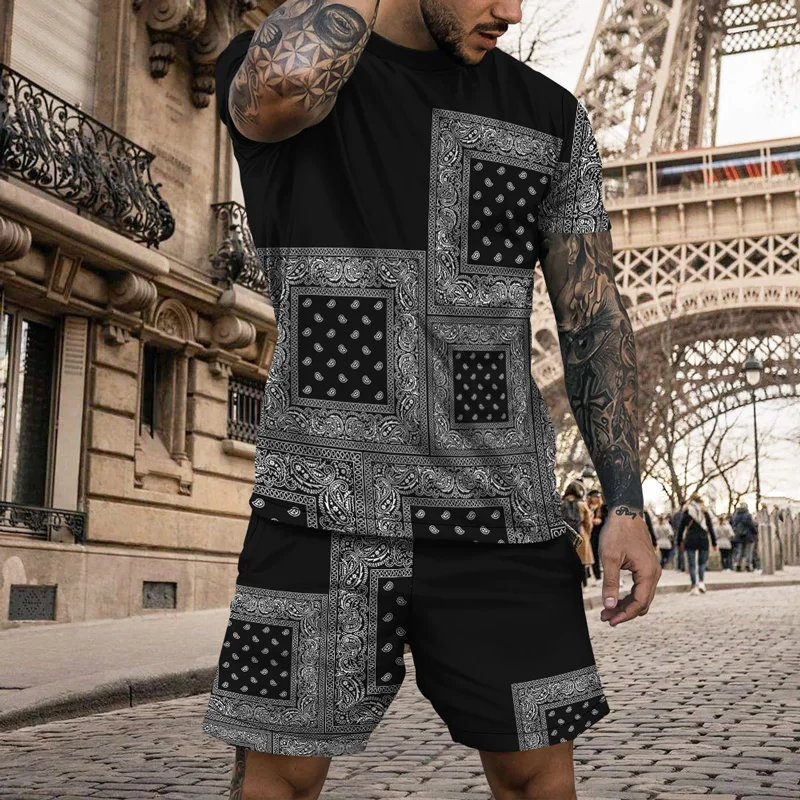 Men Sets Shorts Outfits summer Clothing Street T Shirt Two Piece 3D Print Casual O-Neck Tracksuit Oversized Beach Sportwear