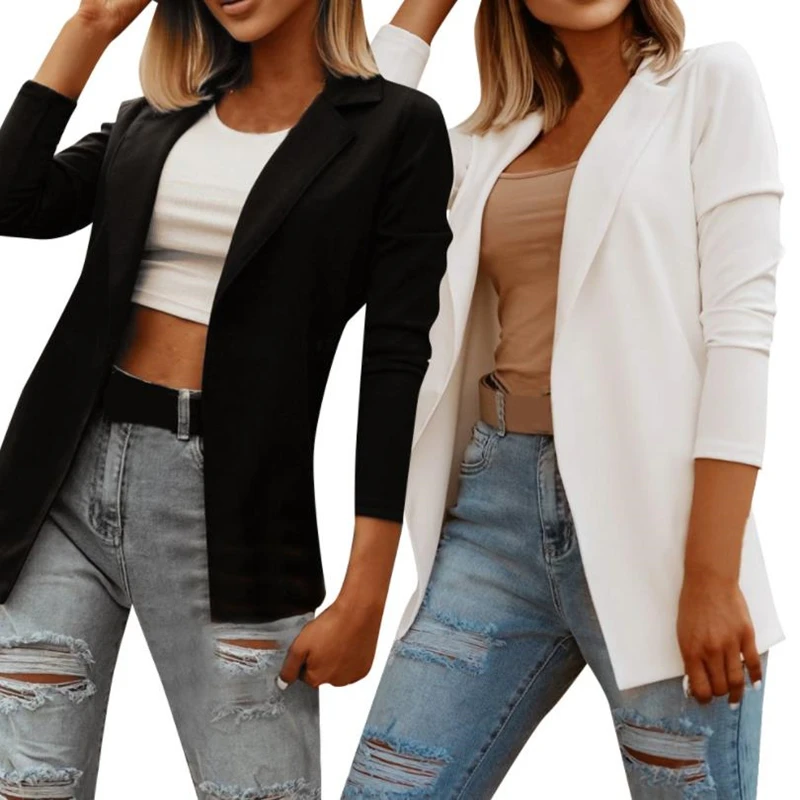 

Women Spring Solid White Black Business Female Blazer Jacket Casual Fall Long Sleeve Work Suit Office Lady Slim Blazers Coat Top