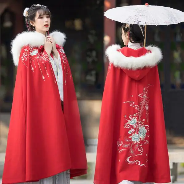Винтажные китайские часы Hanfu с капюшоном женская зимняя плотная теплая верхняя