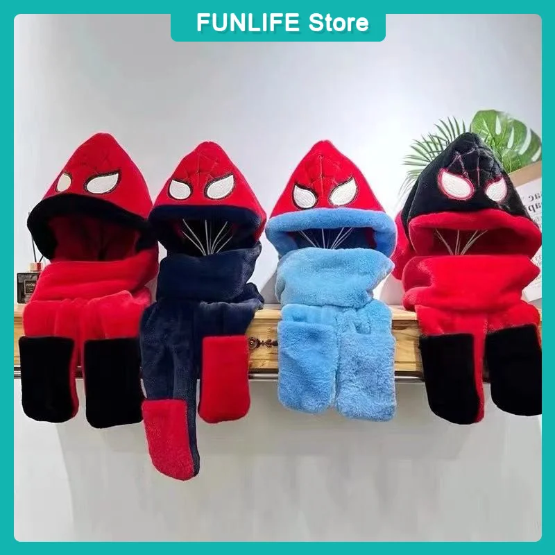 Мультяшная шапка с изображением Человека-паука детская плюшевая шарф перчатки