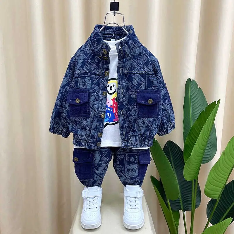

Boys Suit Coat+Pants Cotton 2Pcs/Sets 2023 Retro Spring Autumn Sports Sets Teenagers Tracksuit Children Clothing