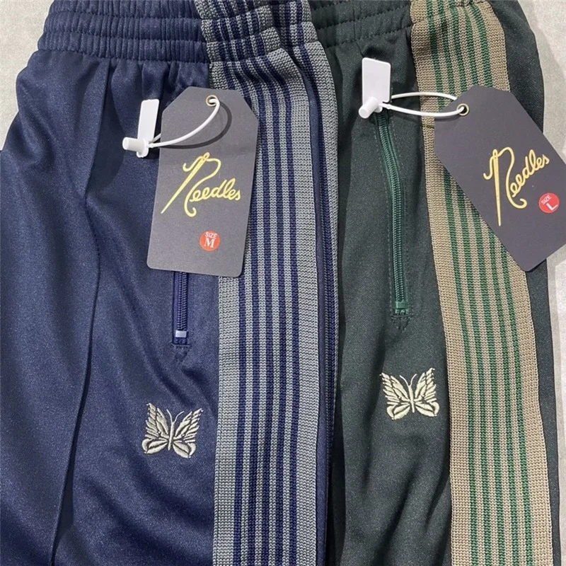

AWGE Needles Pants Men Women 1:1 Embroidered Butterfly Logo Needles Oversize Track Pants Needles Classic Stripe Trousers