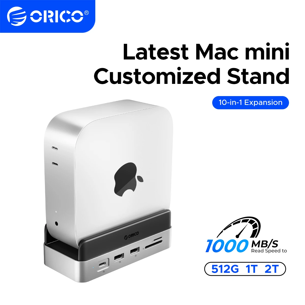 Фото ORICO Mini Dock SSD Enclosure Док-станция с подставкой USB3.2 Gen2 Type C Dock Встроенная подставка SSD 512G 1T 2T 4T Mac mini M4 №1