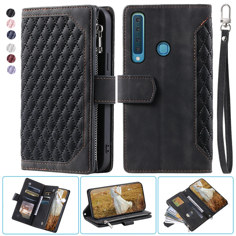

Samsung A9 STAR PRO Fashion Small Fragrance Zipper Wallet Leather Case Flip Cover Multi Card Slots Cover Folio with Wrist Strap