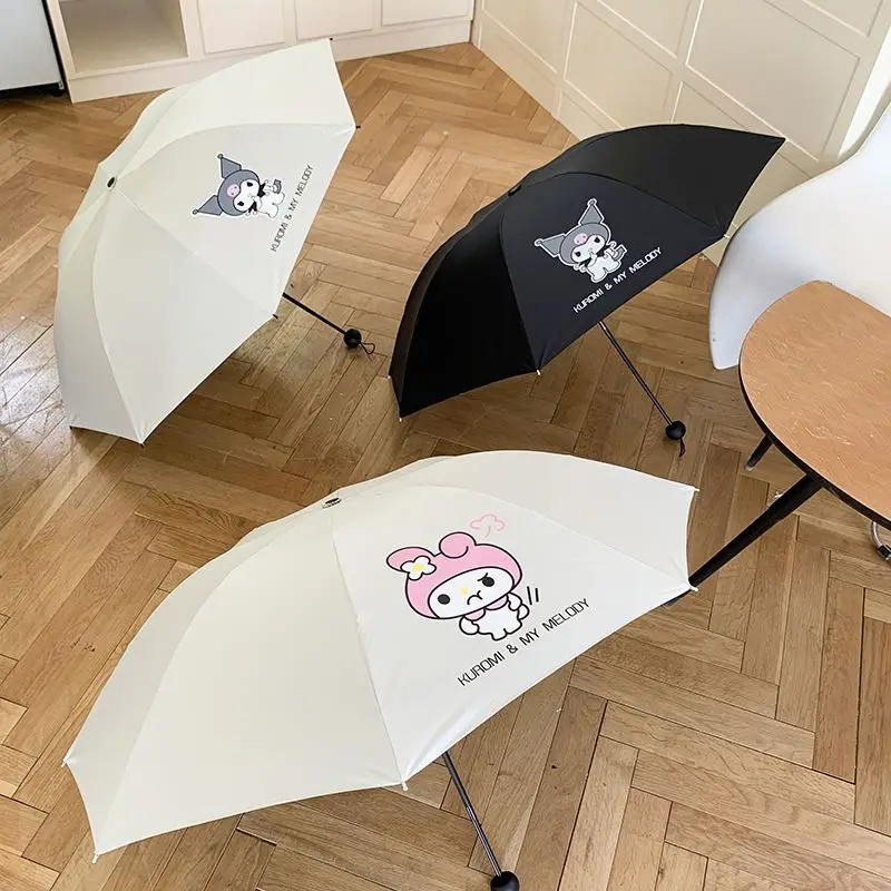 

Anime Kawaii Sanrioed Umbrella Mymelody Kuromi Summer Girl Children Fold Sun Protection Printing Ultraviolet Light Portable Gift