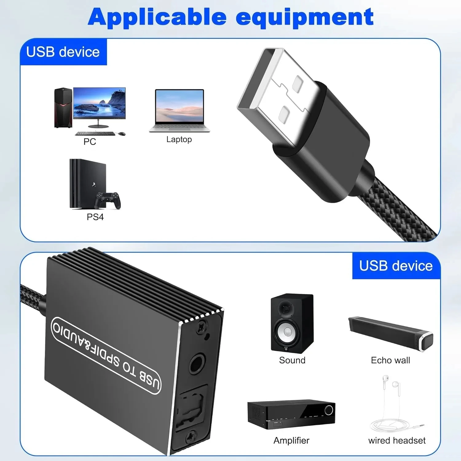 Фото Оптический аудиоадаптер USB A на 3,5 мм и TOSLINK, однонаправленный цифровой преобразователь передатчика USB в S/PDIF для динамика ПК PS5 №5