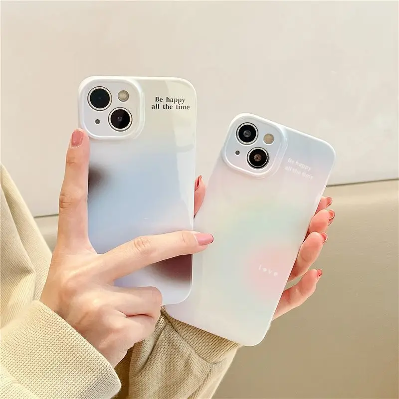 

Cute Rainbow Gradient Art Cartoon Phone Case for iPhone 13 Pro Max/14 PL - Trendy Y2K Style Cover for Apple Devices