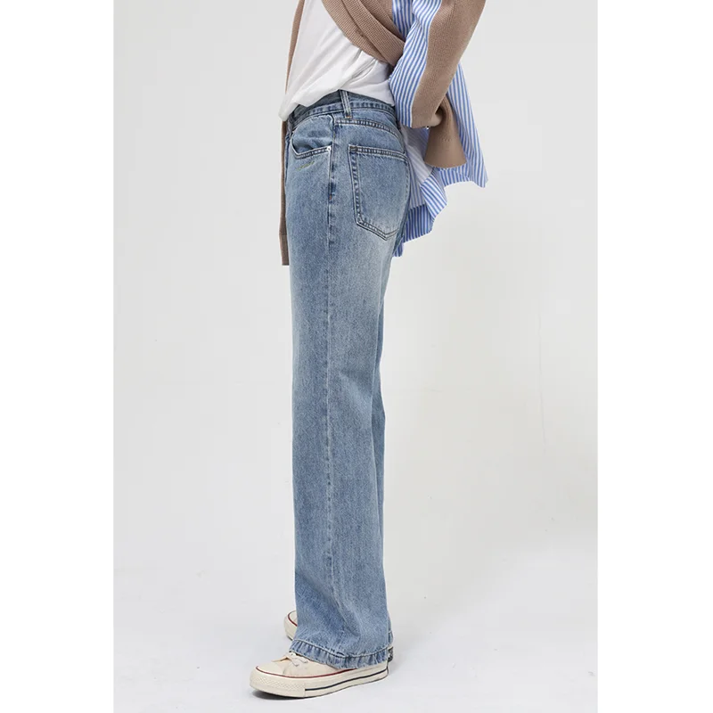 Streetwear Men 2022 New Style Vintage Recreational Blue Jeans Loose Straight Cylinder Broad Leg Micro Flare Pants Autumn Female