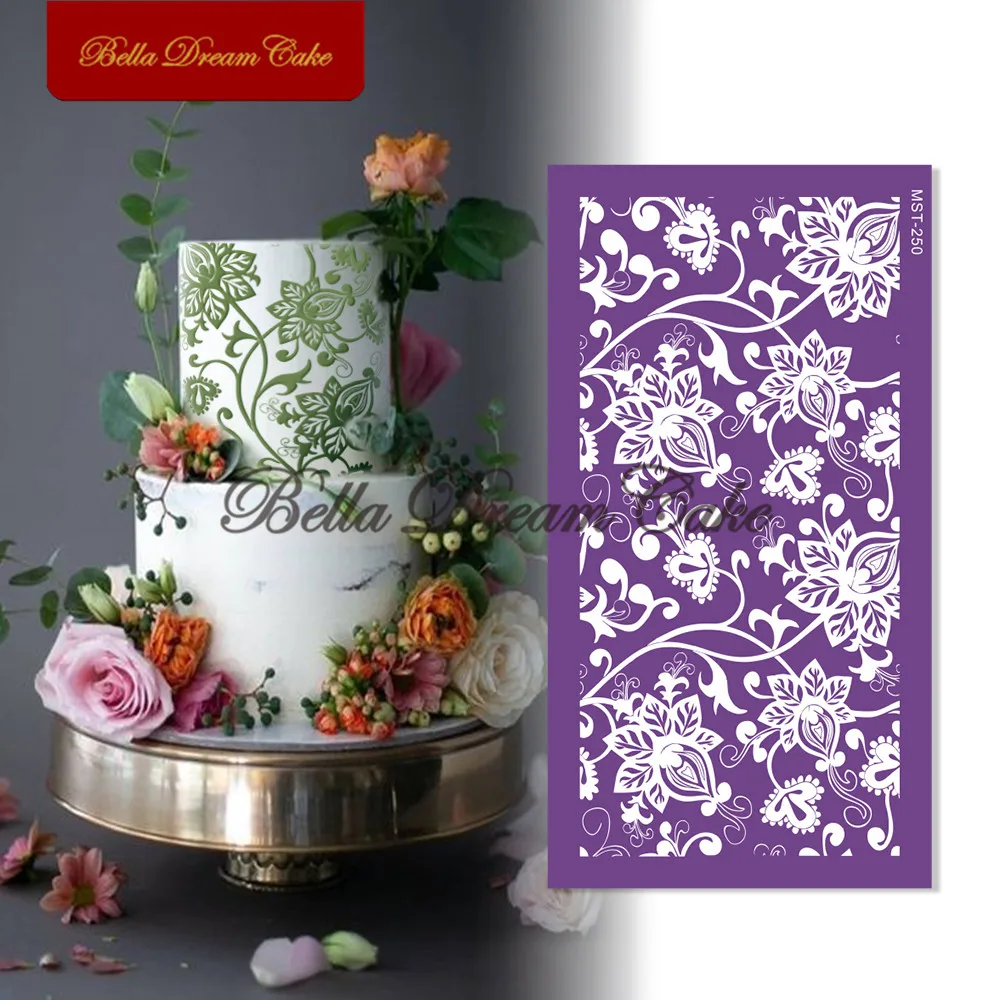 

Relief Floral Vine Mesh Stencil DIY Royal Cream Fondant Mould Fabric Cake Border Template Cake Decorating Tools Kitchen Bakeware