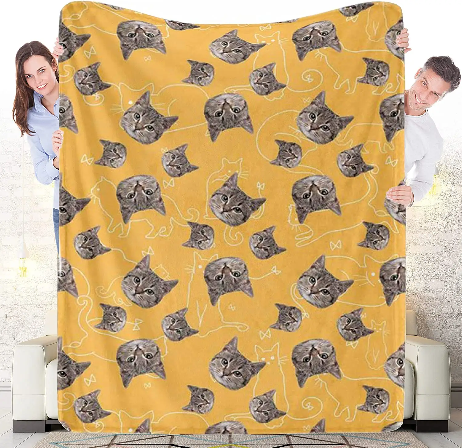 

Custom Cats FacesThrow Collage Blanket Customized Pictures Blanket Personalized Soft Fleece Blanket for Bedding Sofa