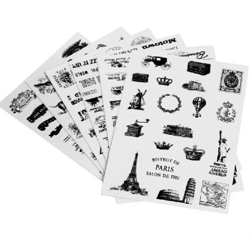 

6 листов, канцелярские наклейки с рисунком в виде черной короны и животных, для скрапбукинга, блокнота, альбома, календаря, стикеры для записей, украшение для дневника