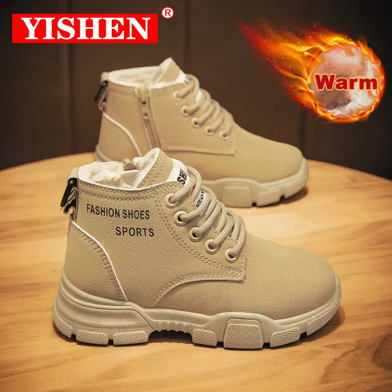 YISHEN Children Boots Boys Cotton-Padded Shoes Winter Warm Plus Velvet Boots For Girls High Top Snow Boots Kids Botas