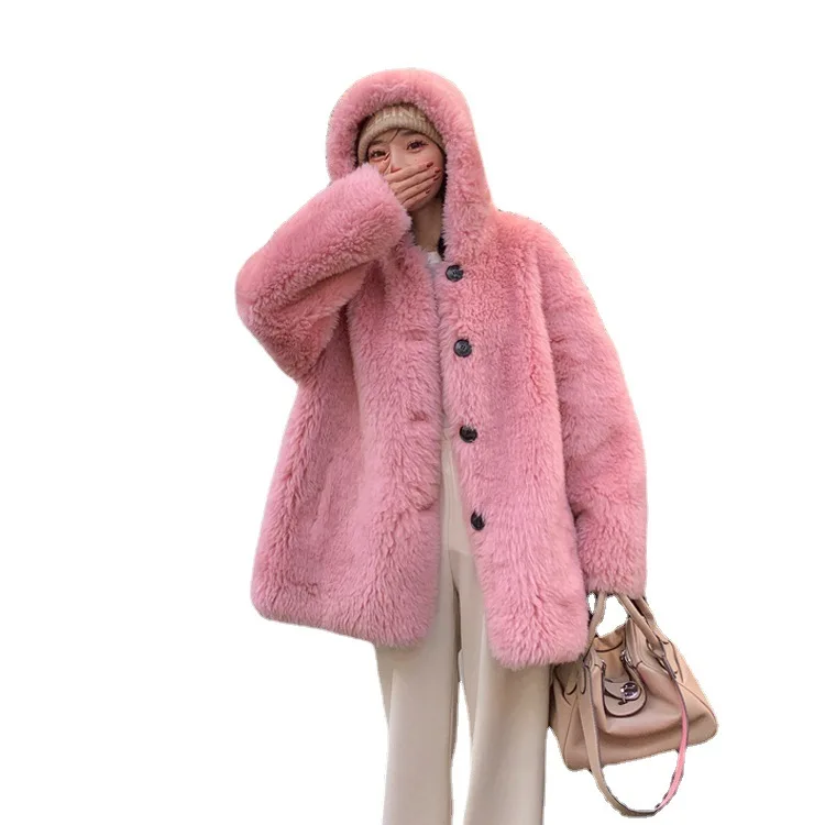 One piece fur lamb fur grass coat women sheep shearing coat