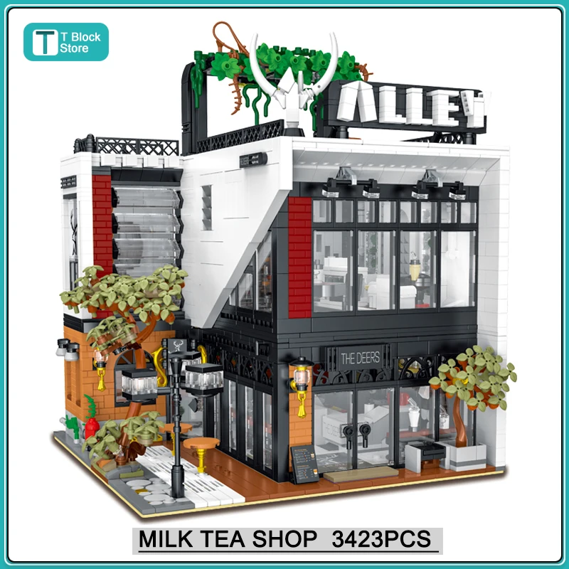 

MOC-123898 Modern The Deers Milk Tea Shop Modular Architecture Model City Street View Building Block Toys for Children Boy Gifts