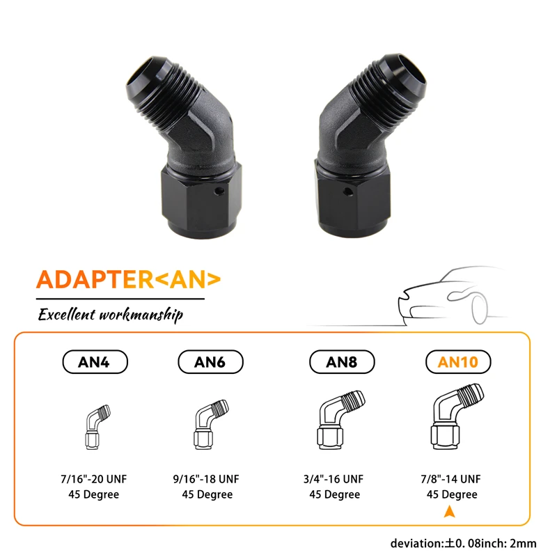 ity 2 szt. AN10 żeńskie do 10AN męskie 45-stopniowe złącze obrotowe węża Adapter czarny