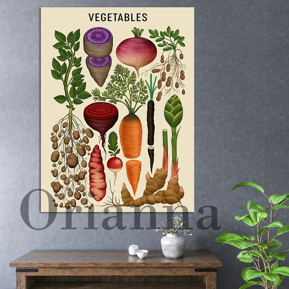 

Винтажный постер для овощей, постер для овощей и растений, домашний декор, вегетарианский постер, постер для овощей и садоводства с принтом Hd на холсте