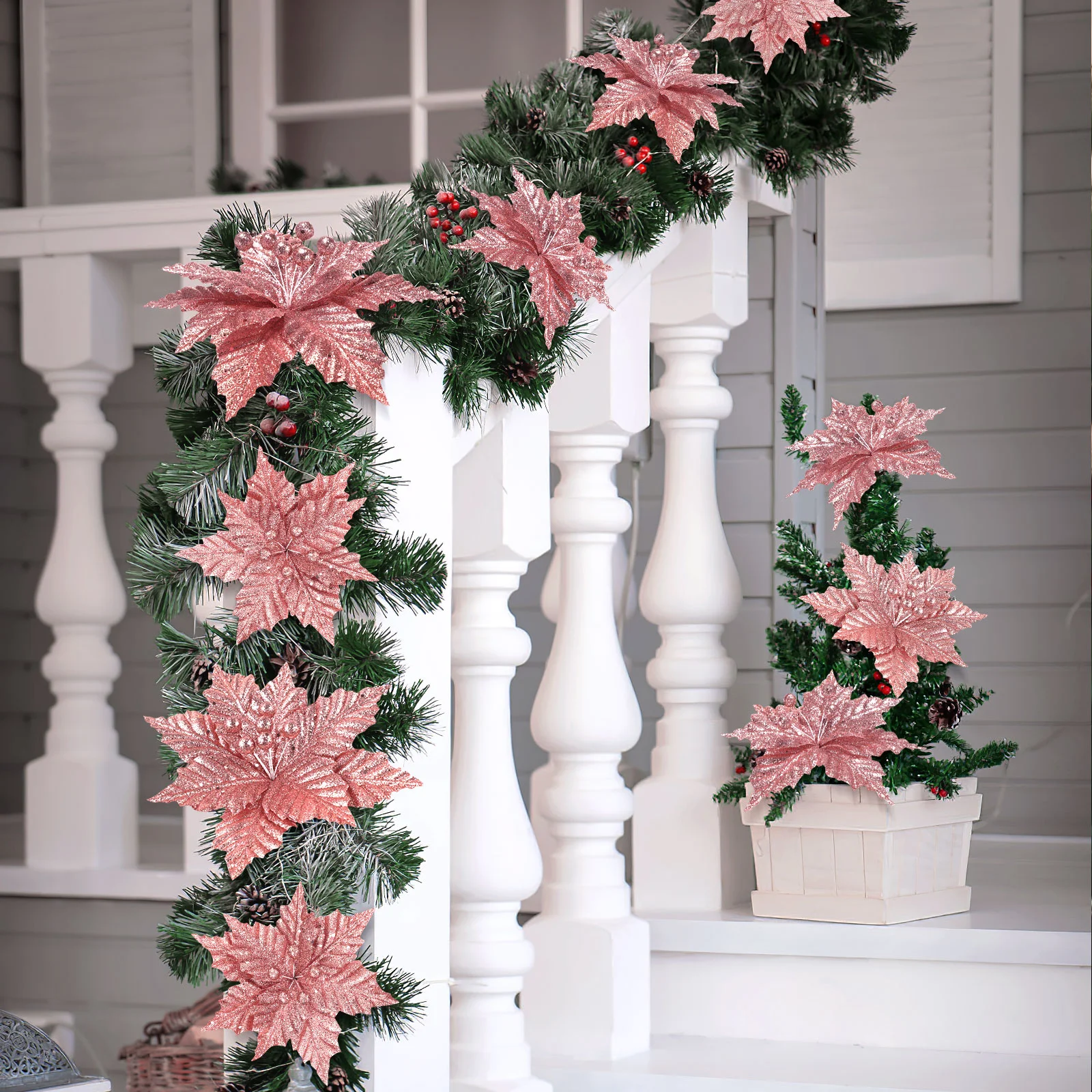 

Flowers Christmas Artificial Poinsettia Tree Flower Decorations Glitterfake Xmasornaments Decor Poinsettias Clips Stem Gold
