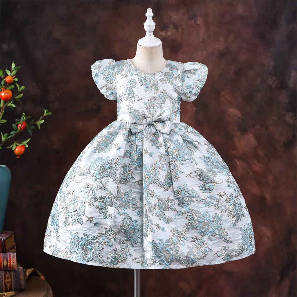 

Fashion Girls Princess Vintage Dress Baby Tulle Vestido Puff Sleeve Pink Wedding Party Birthday Tutu Dress Child Clothes 0-12Yrs