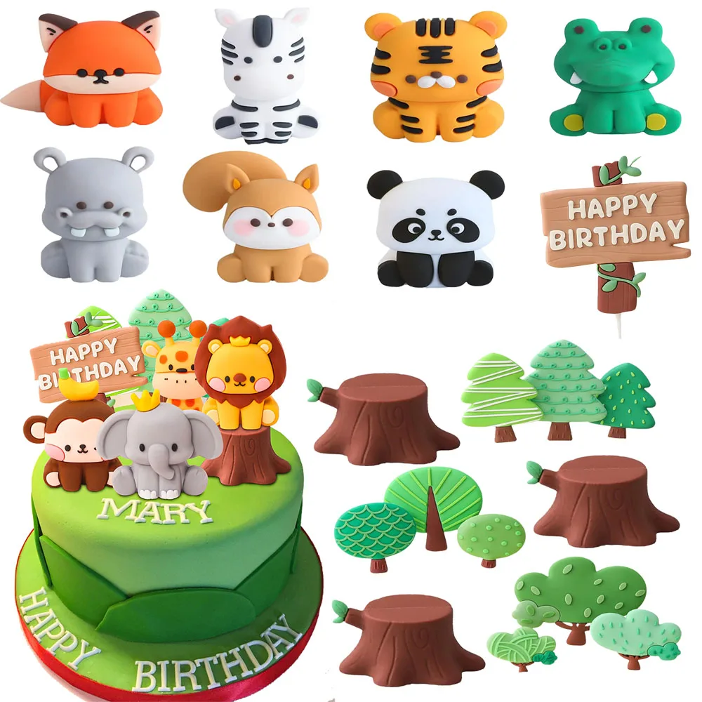 

Cute Forest Animal Cake Topper Jungle Safari Birthday Decor Supplies Giraffe Elephant Lion Tiger Cake Decor For Kids 1 2 3 Years