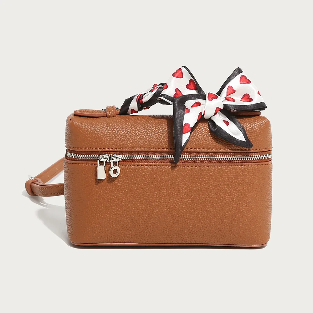 

2023 Chic Luxury Trend Women's Handbag PU Leather Lunch Box Bag Cowhide Lipstick Retro Crossbag Lady Zipper Shoulder Bag
