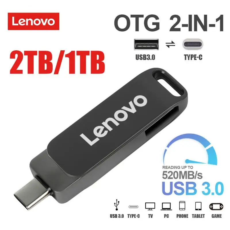 

Lenovo 2TB USB Flash Drive 1TB 512GB 256GB USB 3.0 Type-c 2 In 1 OTG Pendrive 128GB Waterproof High Speed USB Memory Stick